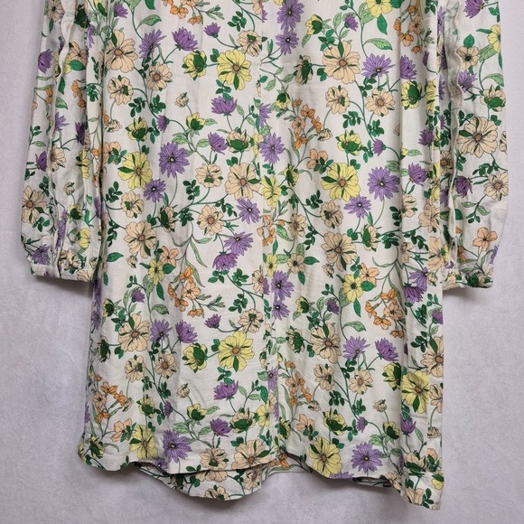 LOFT Women 8 Linen Blend Floral Long Sleeve Shift Dress Whisper White Romantic - Picture 8 of 11